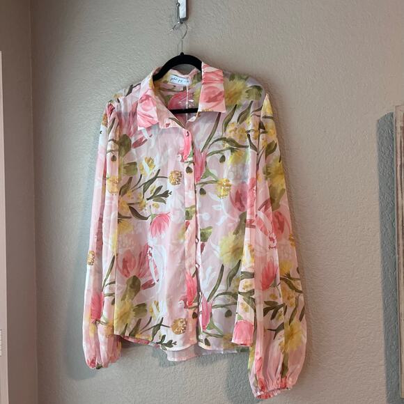 New Petal + Pup Acacia Blossom Floral Sheer Long Sleeve Blouse XL NWT - Picture 3 of 9